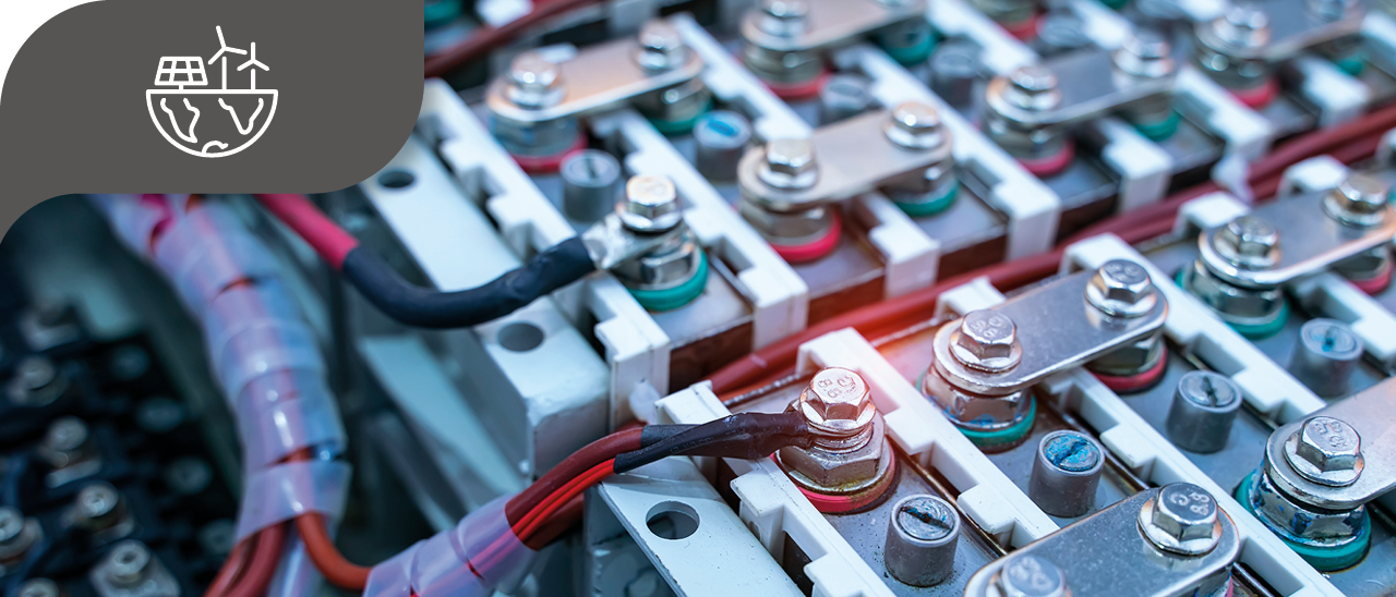 A close-up of battery and power system
